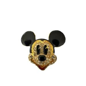 Mickey Mouse Rhinestone Brooch Pin Disney Jeweled Gold Tone Napier Vintage *Read